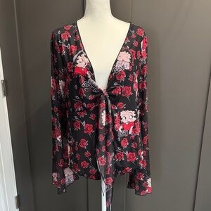 NWT SHEIN Black and Red Betty Boop Tie-Front Blouse Sz 3XL